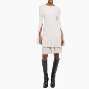 Helmut Lang Cotton Ribbed Knit Mini Dress Size M, Ivory in Excellent Condition